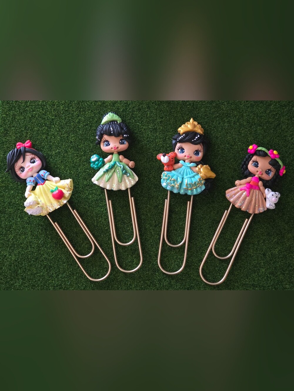 Set of 4" Jumbo Princess Paper Clips - Custom Polymer Clay Doll Planner Charms